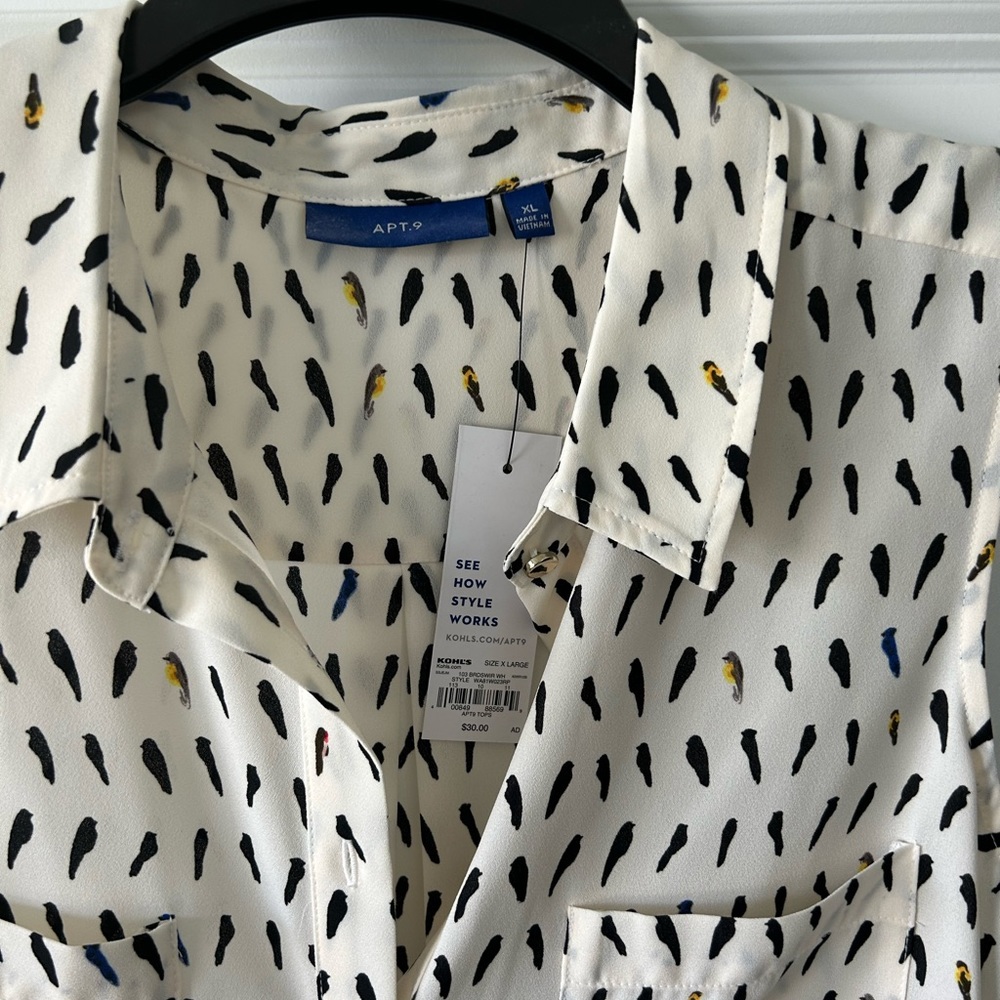 Apt 9 sleeveless top, cute birds